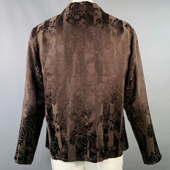 HAIDER ACKERMANN Size L Brown Jacquard Linen Silk One Pocket Long Sleeve Shirt - Picture 4 of 7